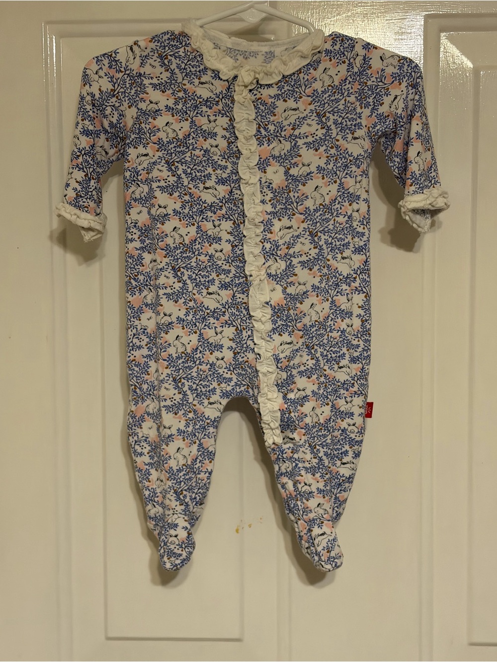 Magnetic Me Baby Girl's Blue & Pink Floral Footie w/White Bunnies Size Newborn